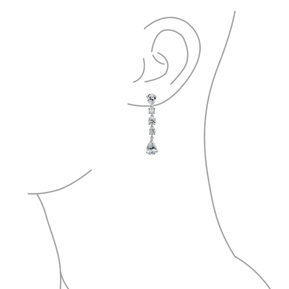 Linear Cubic Zirconia Bridal Dangle Chandelier Earrings in Sterling Silver