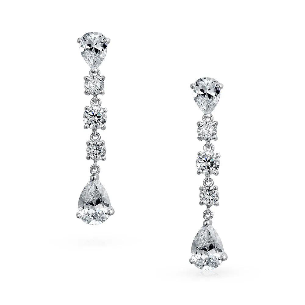 Linear Cubic Zirconia Bridal Dangle Chandelier Earrings in Sterling Silver