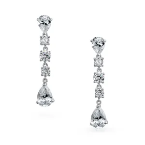 Linear Cubic Zirconia Bridal Dangle Chandelier Earrings in Sterling Silver