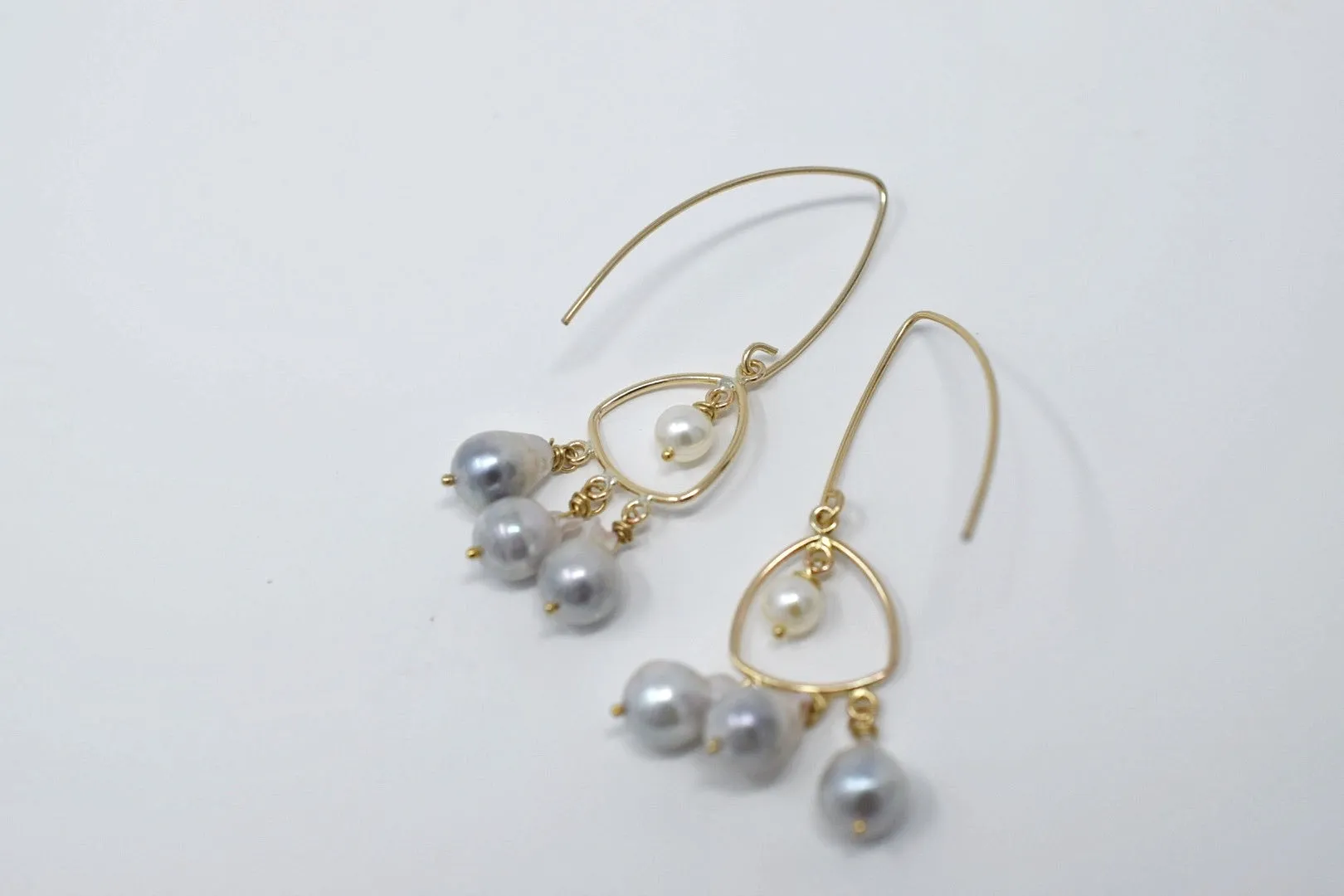 Lioness Chandelier Earrings with Akoya Drop Pearls, 14kGF