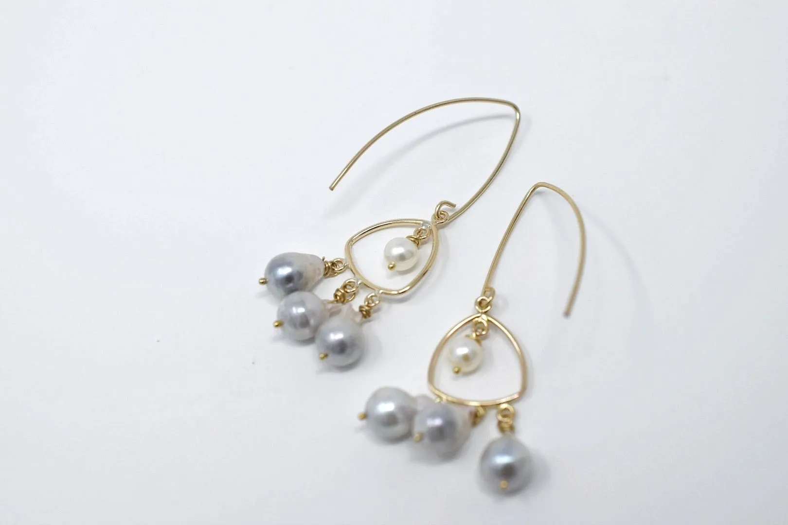 Lioness Chandelier Earrings with Akoya Drop Pearls, 14kGF