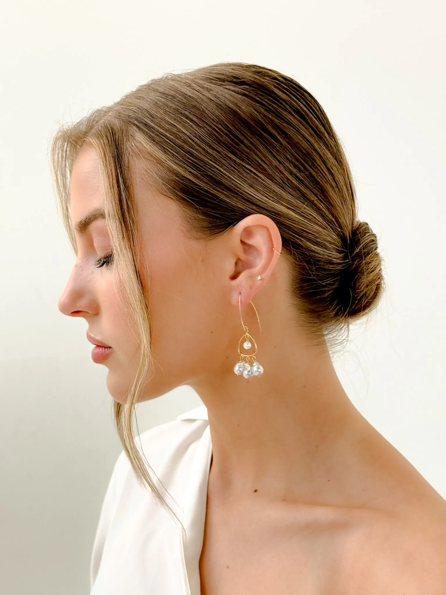 Lioness Chandelier Earrings with Akoya Drop Pearls, 14kGF