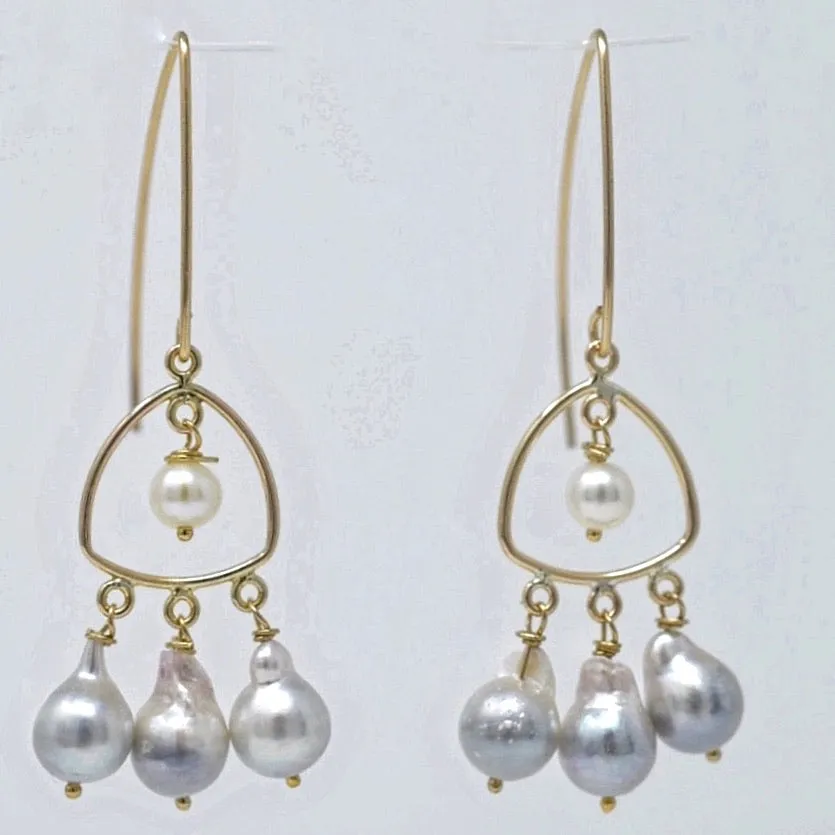 Lioness Chandelier Earrings with Akoya Drop Pearls, 14kGF