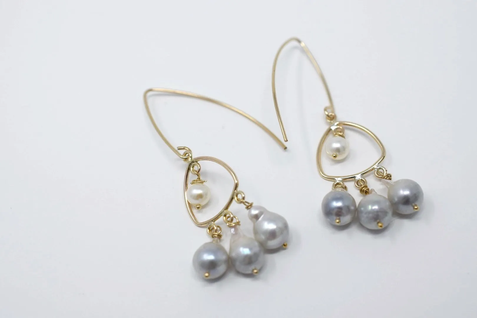 Lioness Chandelier Earrings with Akoya Drop Pearls, 14kGF