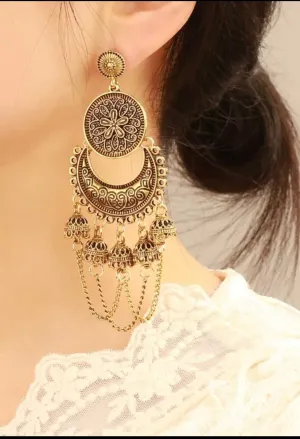 Long gold earrings ,big gold fringe earrings , gold wedding earrings , big gold earrings , large , gold chandelier earring oxidized