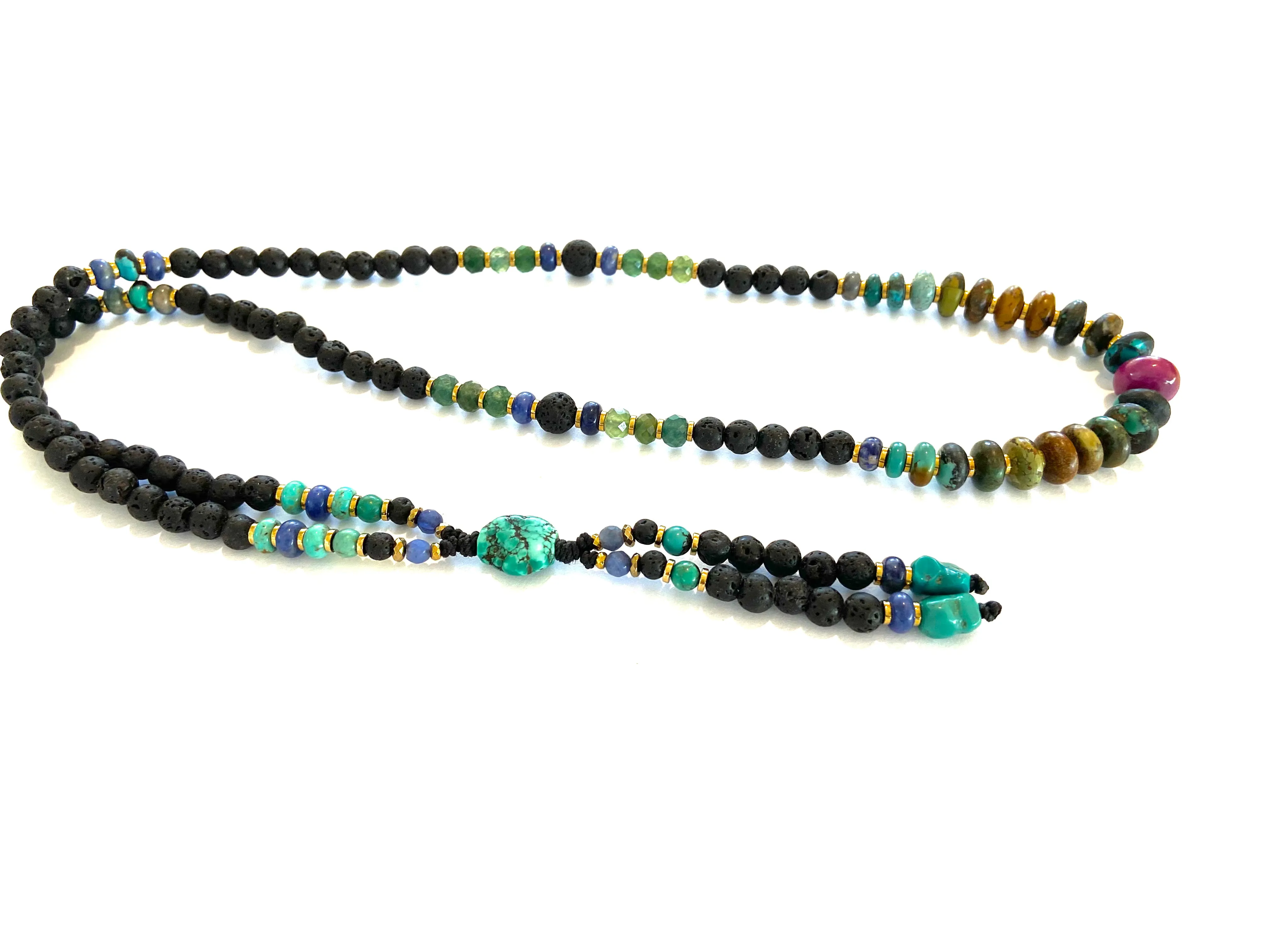 Long Lava Mala necklace with Tassle