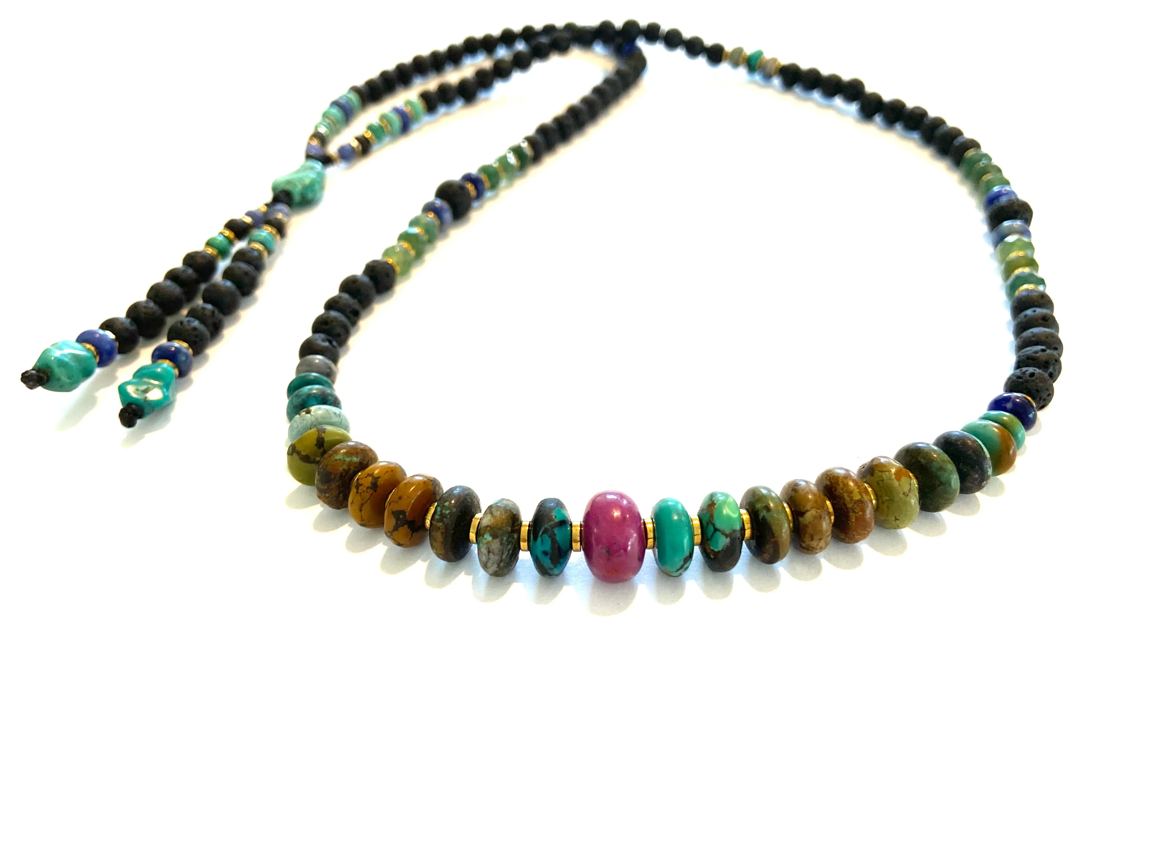 Long Lava Mala necklace with Tassle