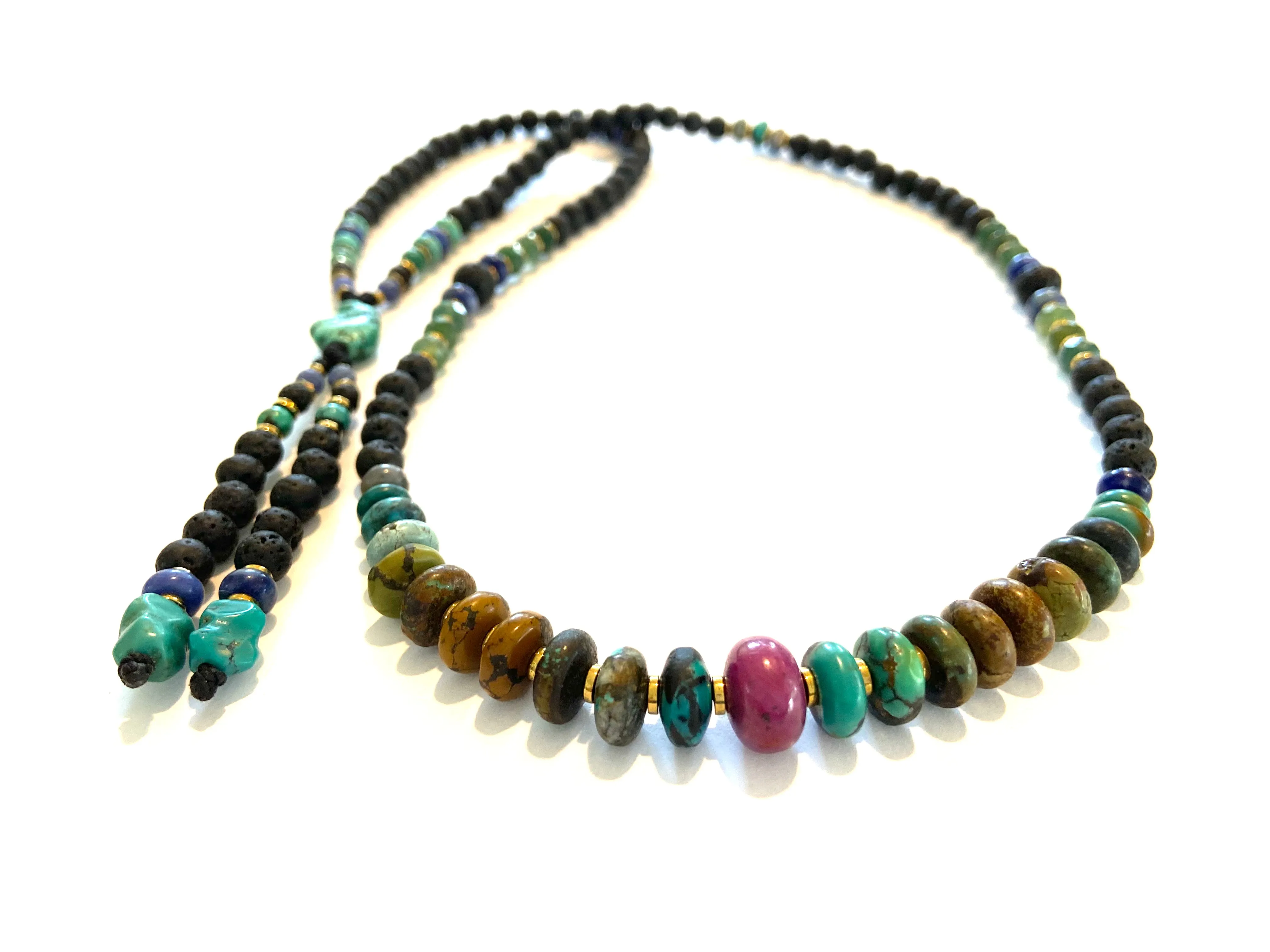 Long Lava Mala necklace with Tassle