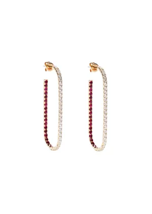 Long Oval Hoop Earrings with Ruby and Diamond