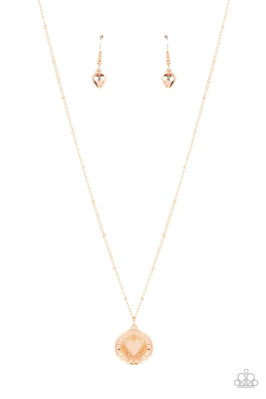 Lovestruck Shimmer - Gold - Heart Starburst Pendant Paparazzi Short Dainty Necklace