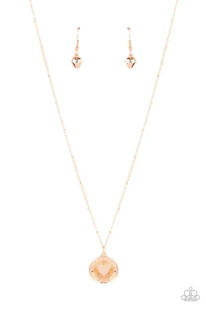 Lovestruck Shimmer - Gold - Heart Starburst Pendant Paparazzi Short Dainty Necklace