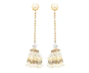 Luminous Pearl Shade Vintage Couture Chain Earrings-Clip