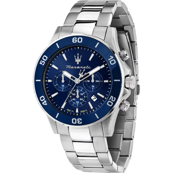 Maserati Competizione Silver Stainless Steel Blue Dial Quartz Watch for Gents - R8873600002