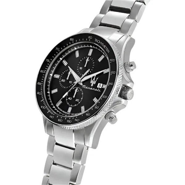 Maserati Sfida Silver Stainless Steel Black Dial Quartz Watch for Gents - R8873640015