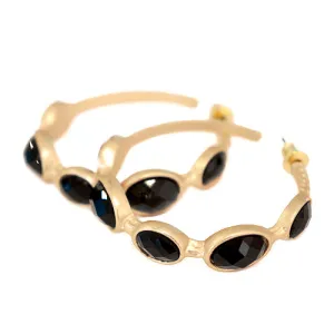 MATT GOLD WITH JET CUT BEADS HOOP EARRINGS  #GLE0027E_MATT-GD-BLK (RH26)