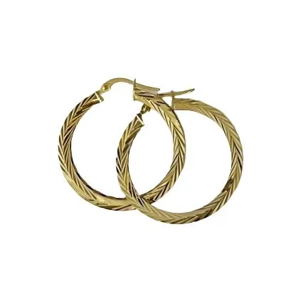 Medium Diamond Cut Hoop Earrings - 14kt Yellow Gold