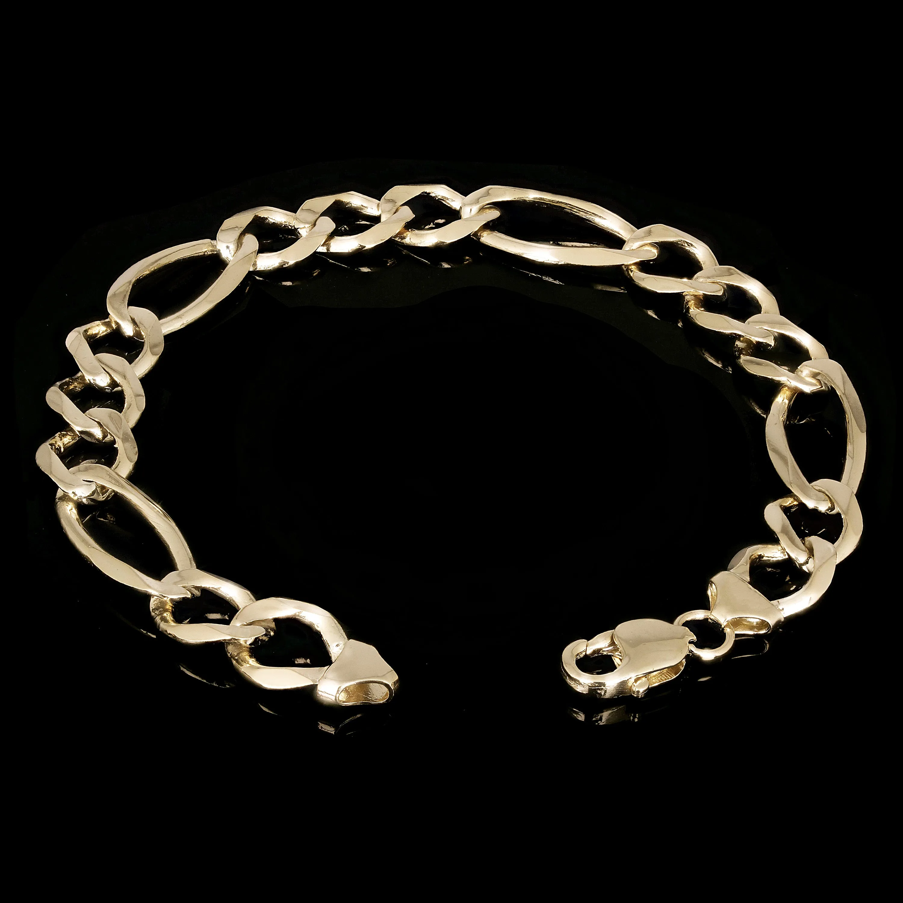 Men's 10k Yellow Gold Solid Figaro Link Chain Bracelet 11.3mm 7" - 9"