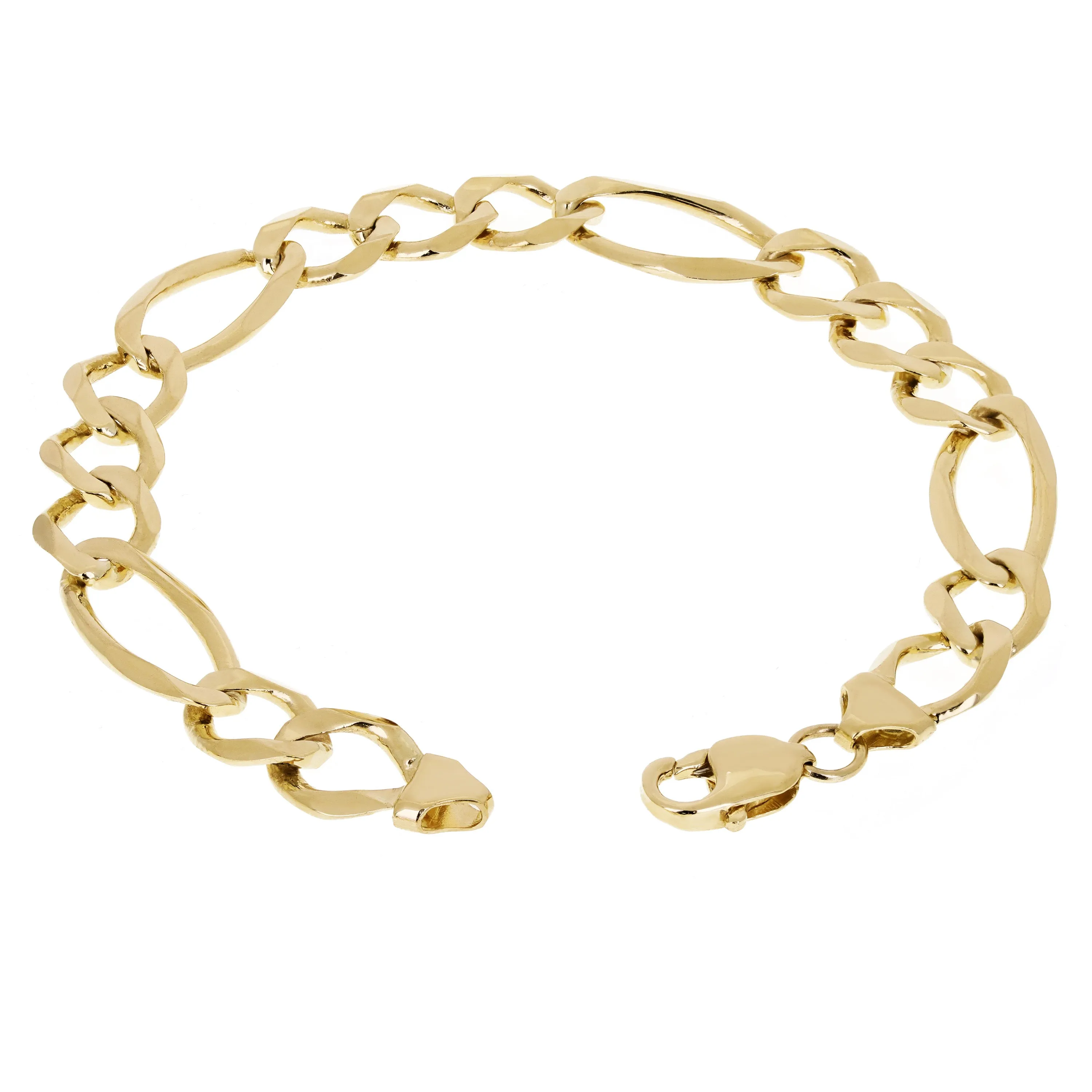 Men's 10k Yellow Gold Solid Figaro Link Chain Bracelet 11.3mm 7" - 9"