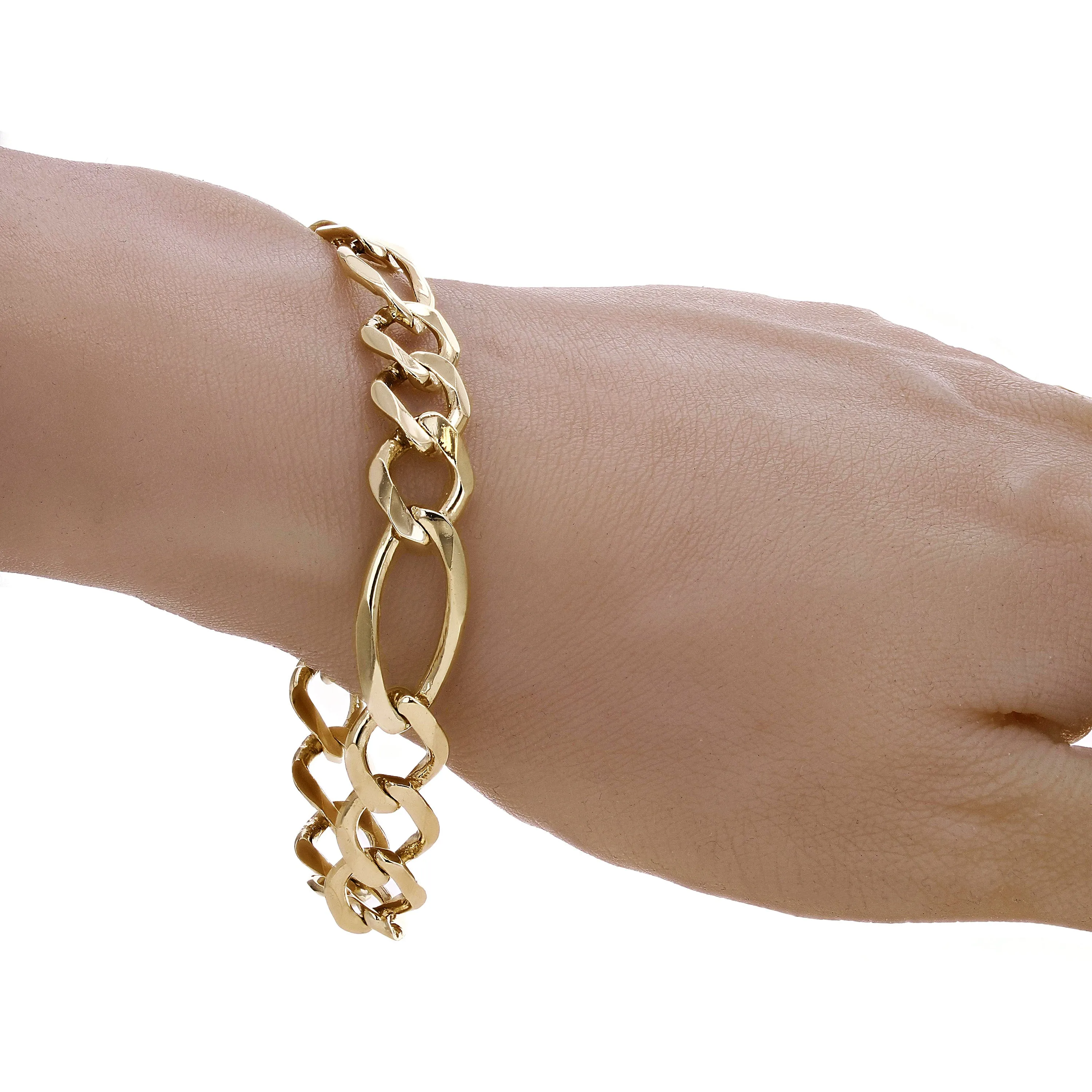 Men's 10k Yellow Gold Solid Figaro Link Chain Bracelet 11.3mm 7" - 9"