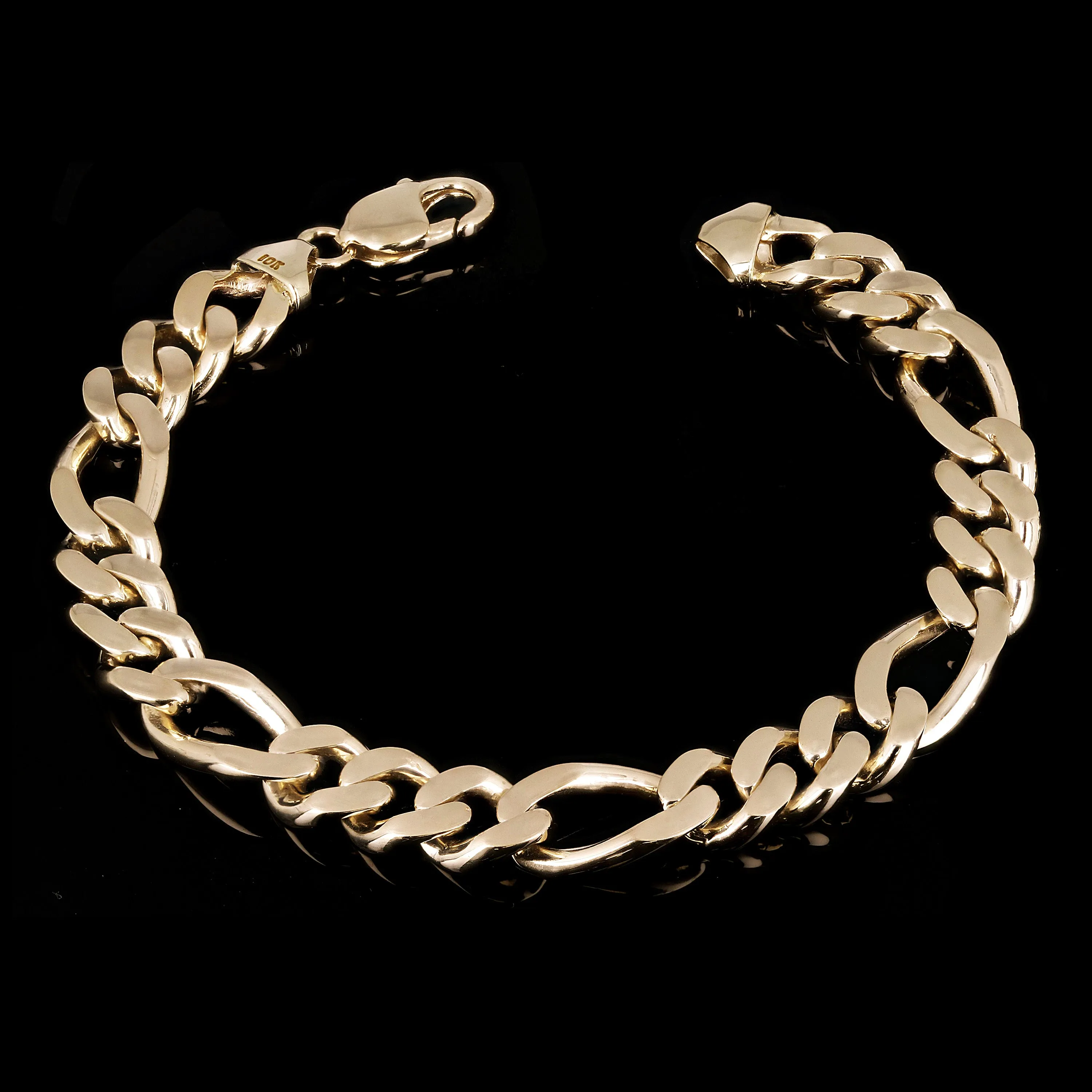 Men's 10k Yellow Gold Solid Heavy Figaro Chain Bracelet 11.7mm Various Lengths