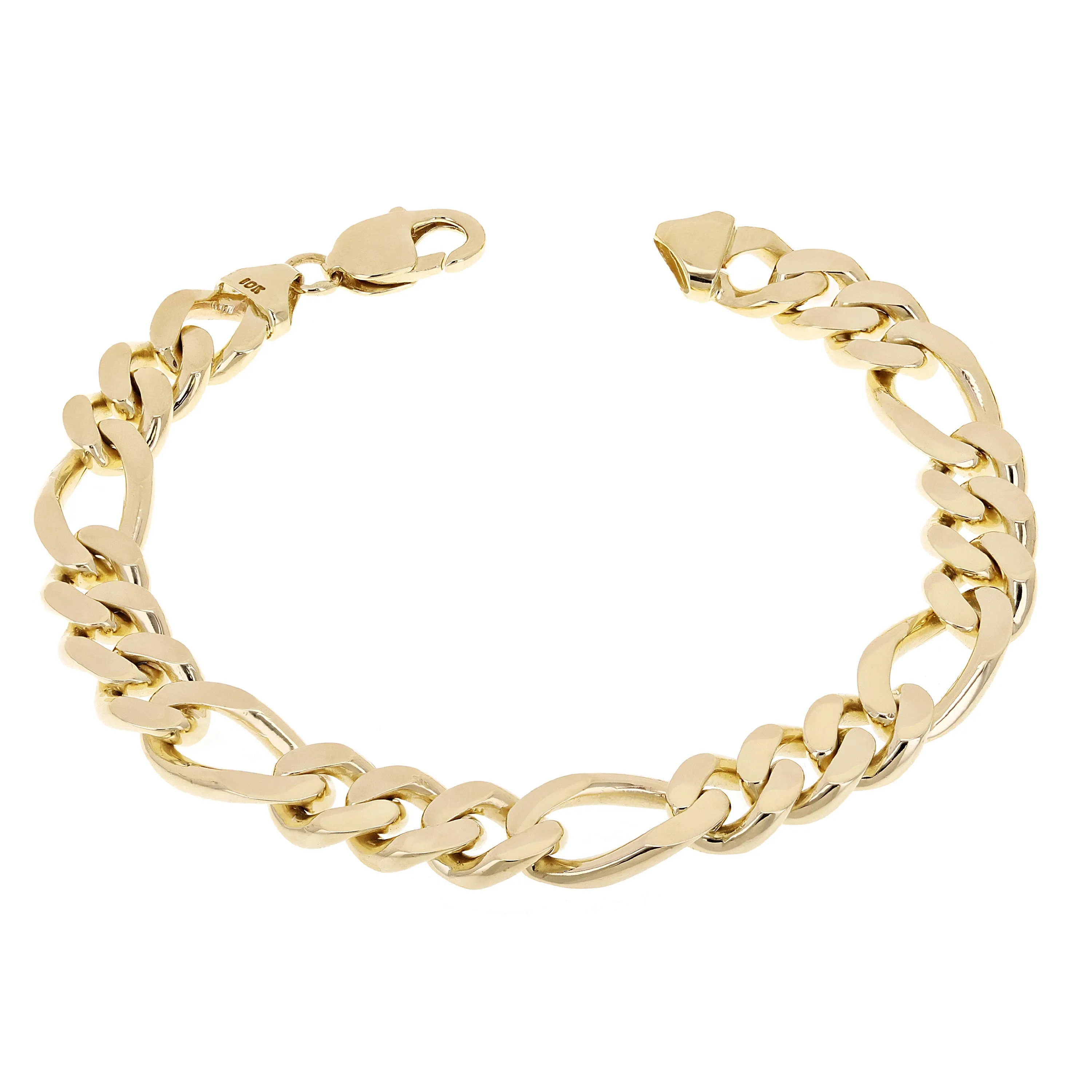 Men's 10k Yellow Gold Solid Heavy Figaro Chain Bracelet 11.7mm Various Lengths