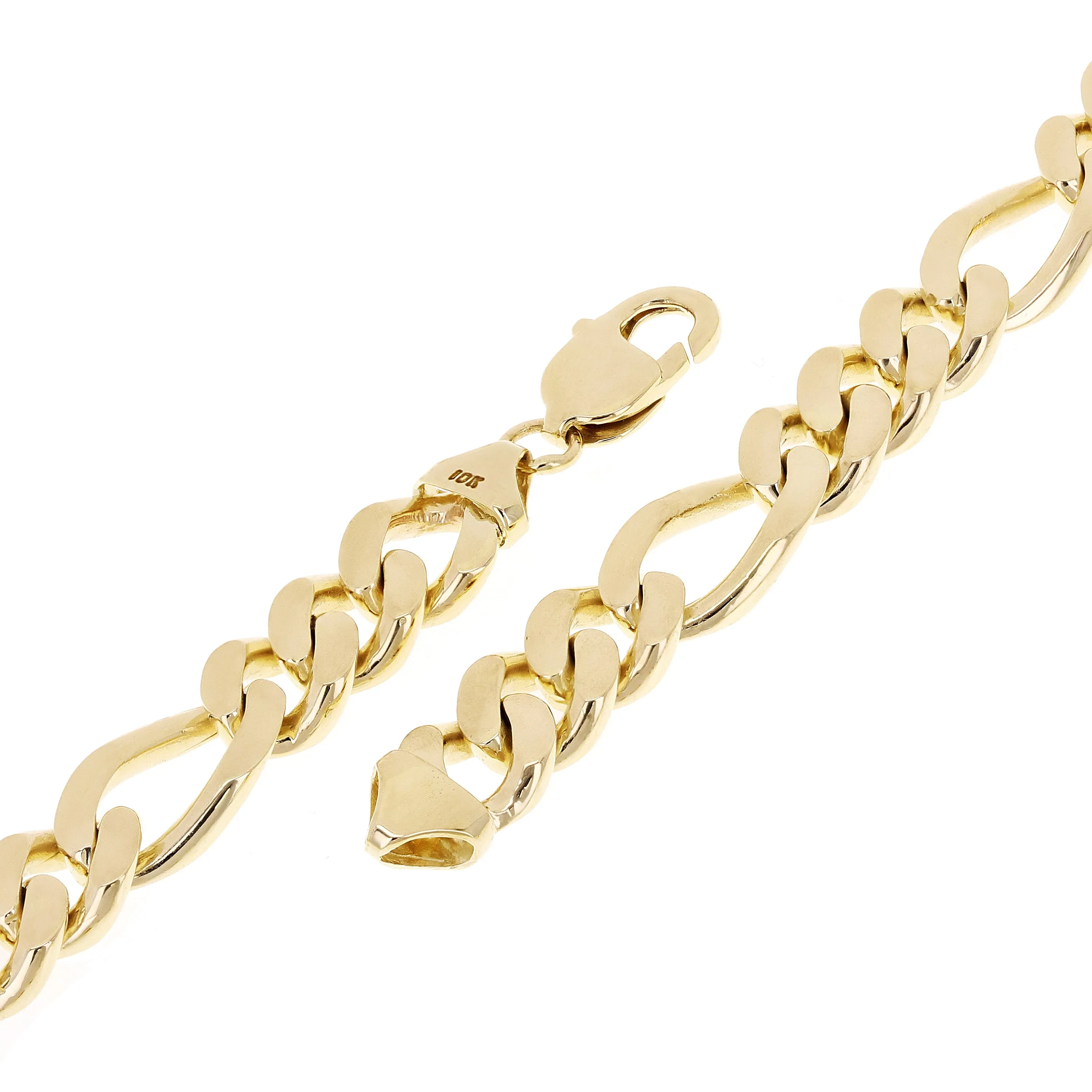 Men's 10k Yellow Gold Solid Heavy Figaro Chain Bracelet 11.7mm Various Lengths