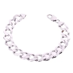 Men's 14k White Gold Solid Flat Cuban Chain Bracelet Link 12.5mm Various Lengths