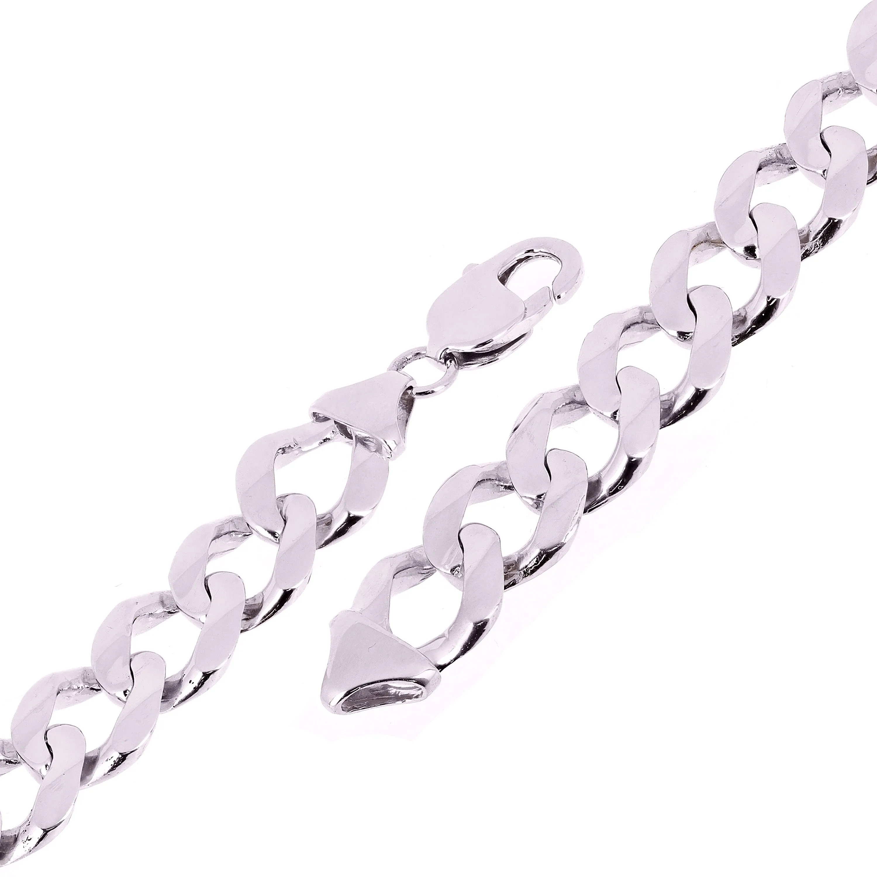 Men's 14k White Gold Solid Flat Cuban Chain Bracelet Link 12.5mm Various Lengths