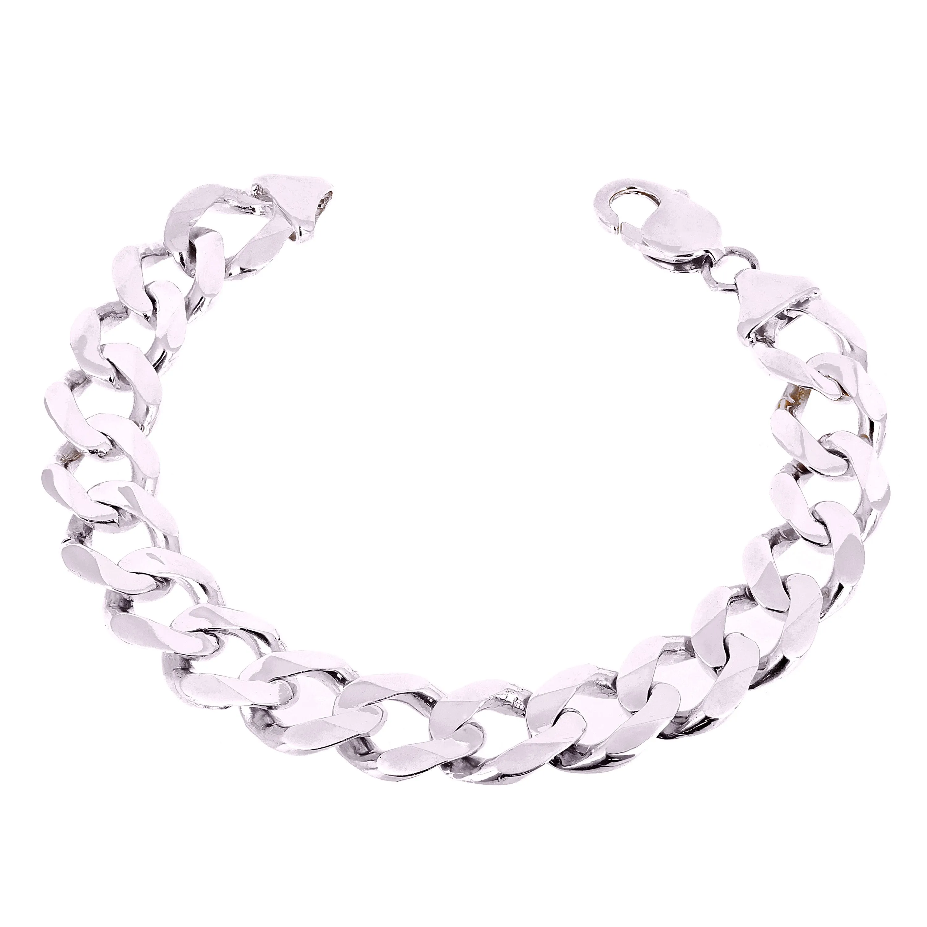 Men's 14k White Gold Solid Flat Cuban Chain Bracelet Link 12.5mm Various Lengths