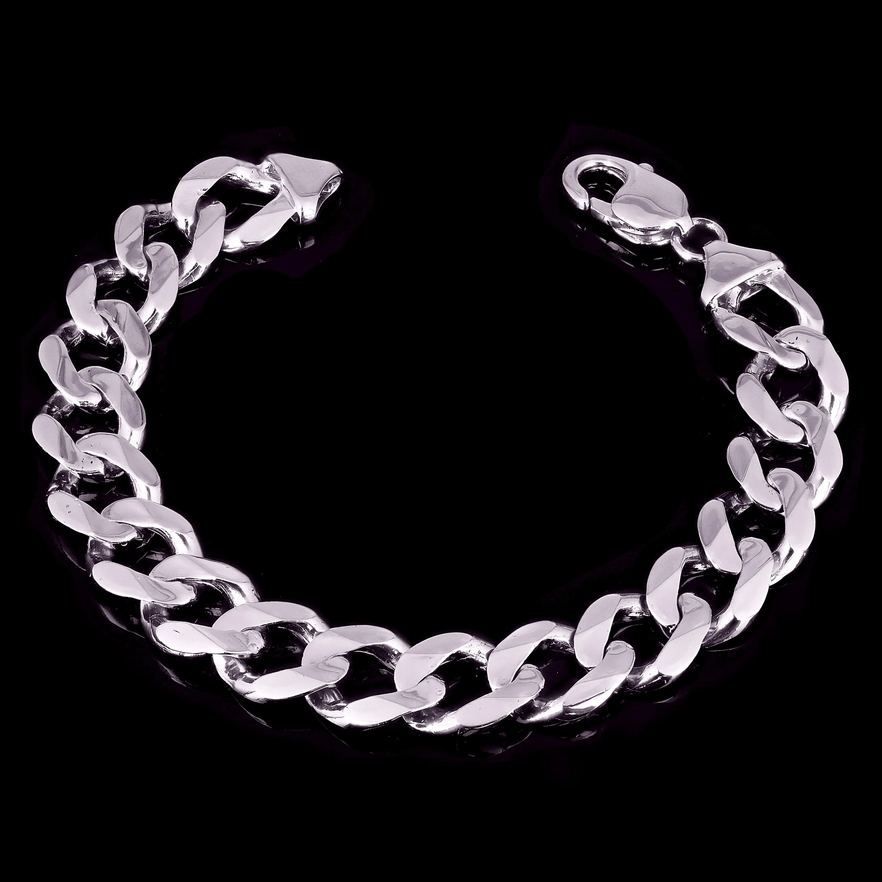 Men's 14k White Gold Solid Flat Cuban Chain Bracelet Link 12.5mm Various Lengths