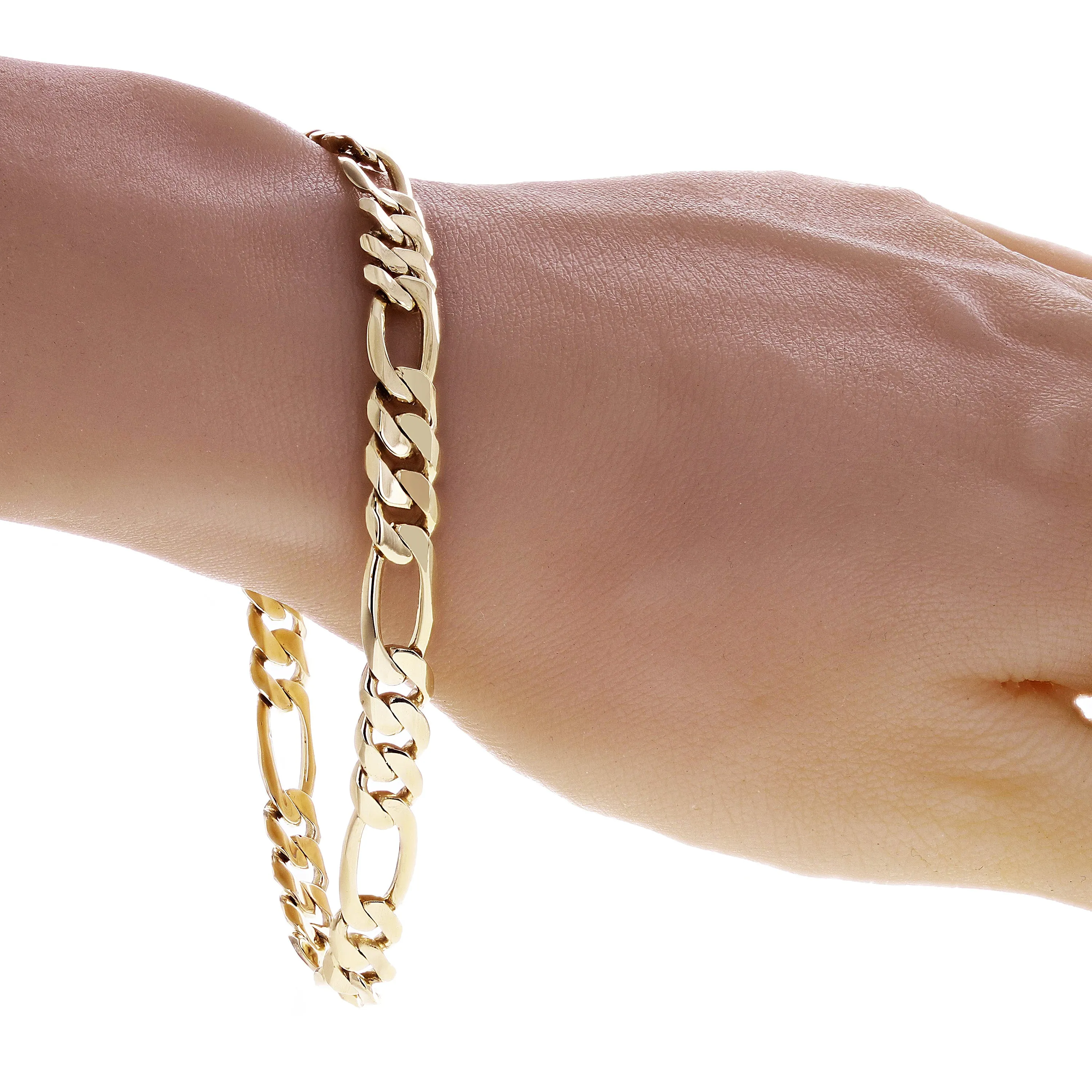 Men's 14k Yellow Gold Figaro Chain Bracelet 7.75mm Various Lengths