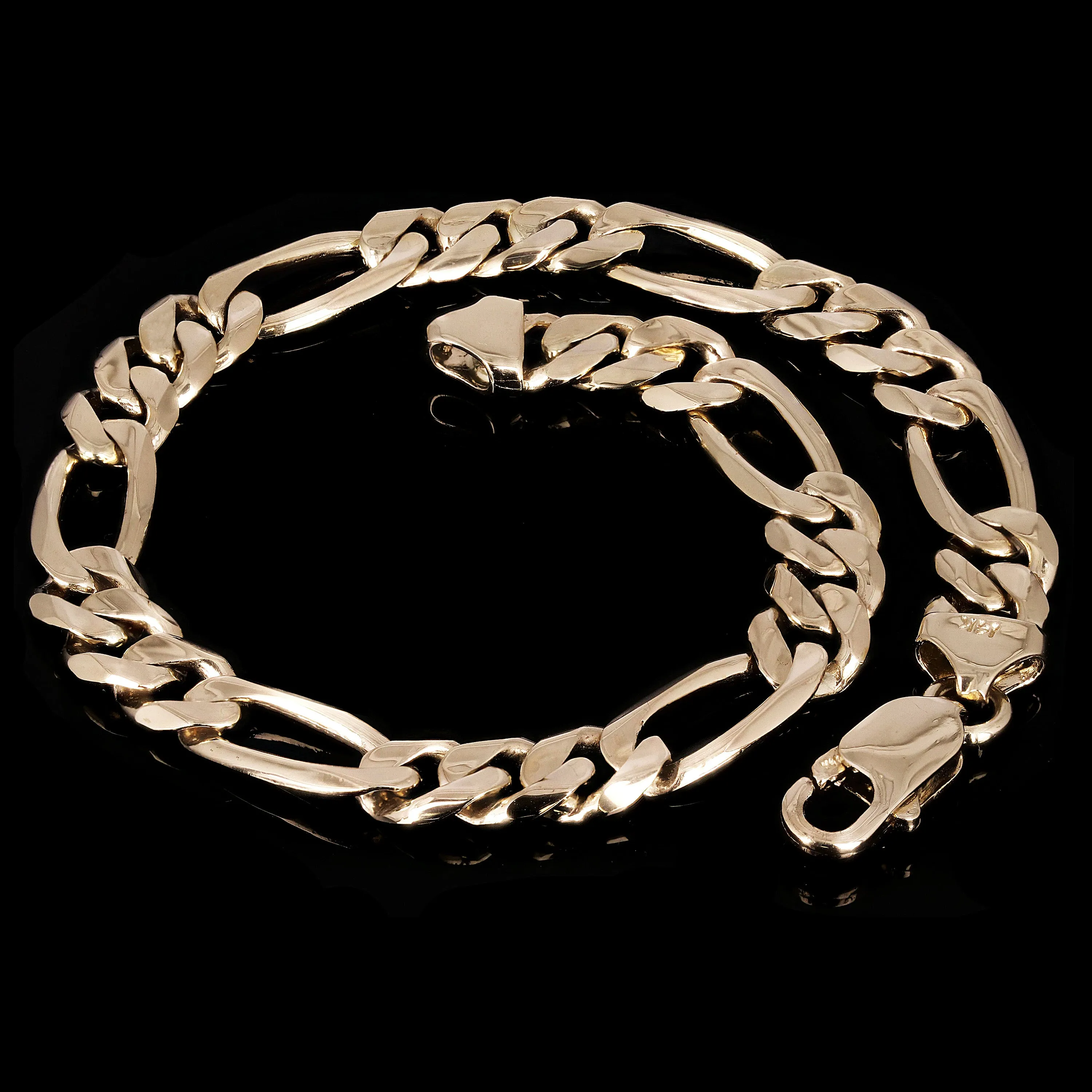Men's 14k Yellow Gold Figaro Chain Bracelet 7.75mm Various Lengths