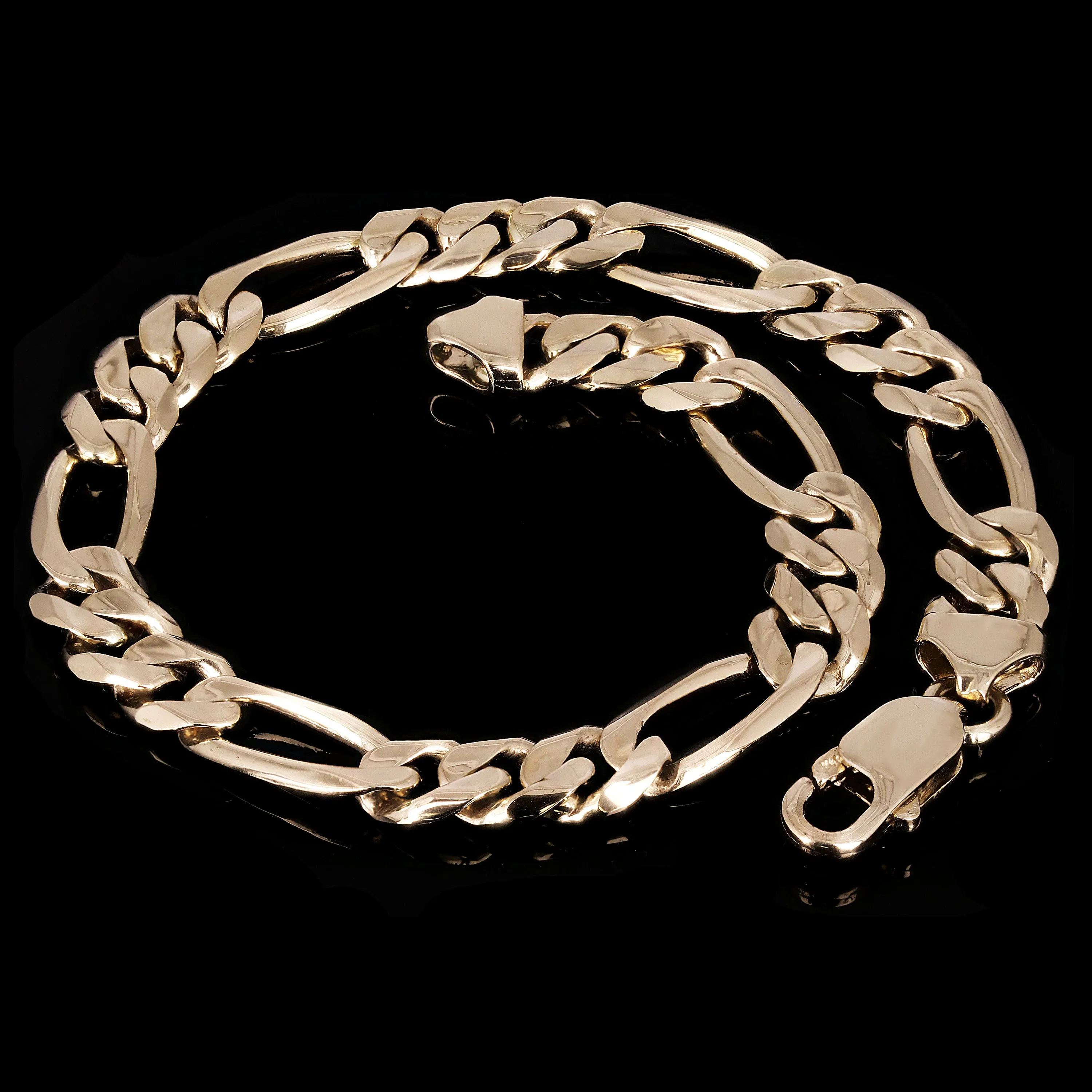 Men's 14k Yellow Gold Figaro Chain Bracelet 7.75mm Various Lengths