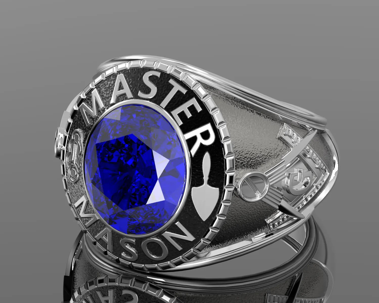 Men's Heavy Solid 925 Sterling Silver Freemason Master Mason Class Ring Oxidized