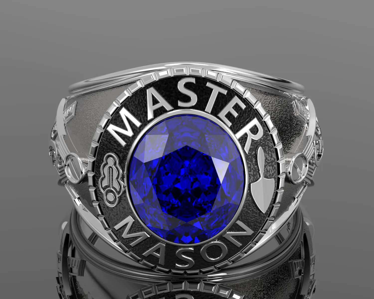 Men's Heavy Solid 925 Sterling Silver Freemason Master Mason Class Ring Oxidized