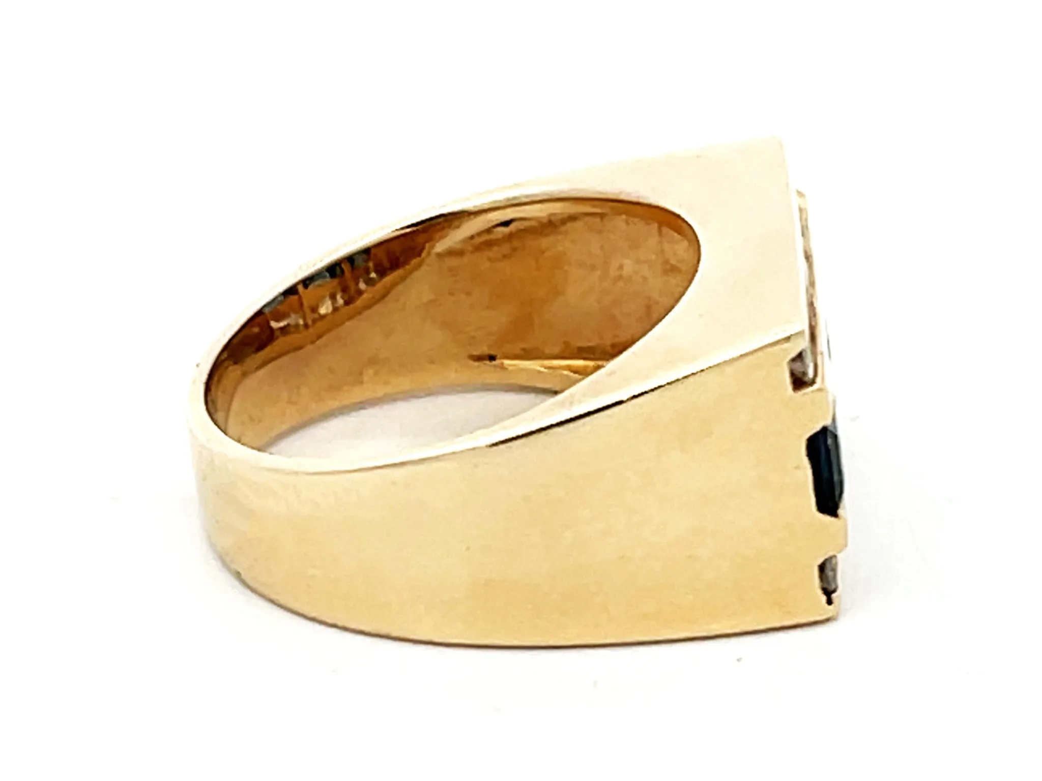 Mens Sapphire and Diamond Row Ring in 14k Yellow Gold