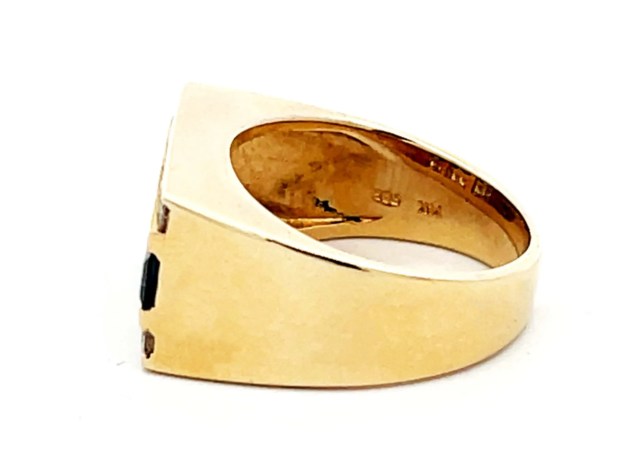 Mens Sapphire and Diamond Row Ring in 14k Yellow Gold