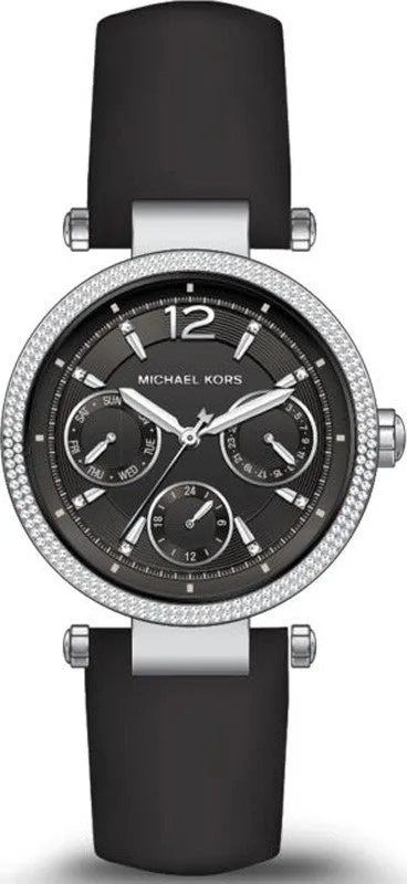 Michael Kors Laminated Black Leather Ladies Watch MK2566