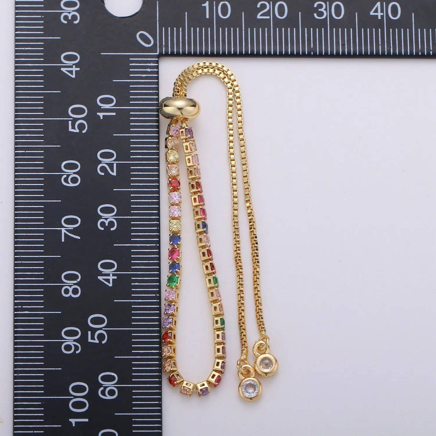 Micro Pave Adjustable Bracelet, Rainbow Clear CZ Cubic Bracelet Gold tennis bracelet in 14k Gold Filled Chain | K-546 K-547