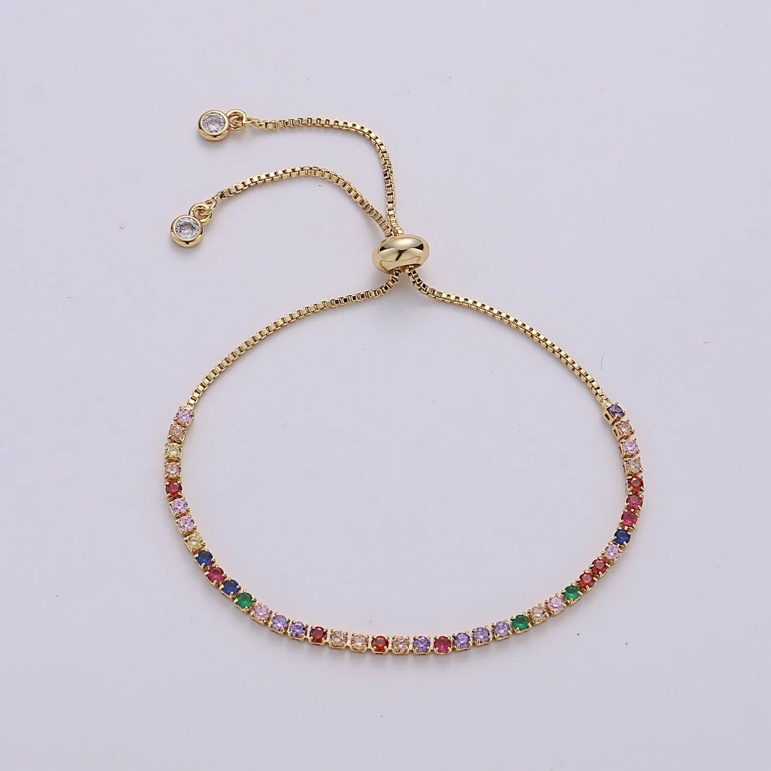 Micro Pave Adjustable Bracelet, Rainbow Clear CZ Cubic Bracelet Gold tennis bracelet in 14k Gold Filled Chain | K-546 K-547