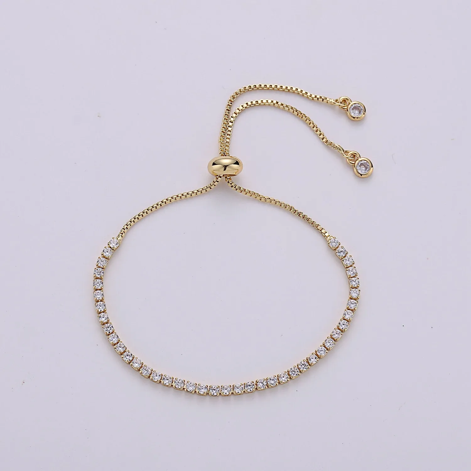 Micro Pave Adjustable Bracelet, Rainbow Clear CZ Cubic Bracelet Gold tennis bracelet in 14k Gold Filled Chain | K-546 K-547