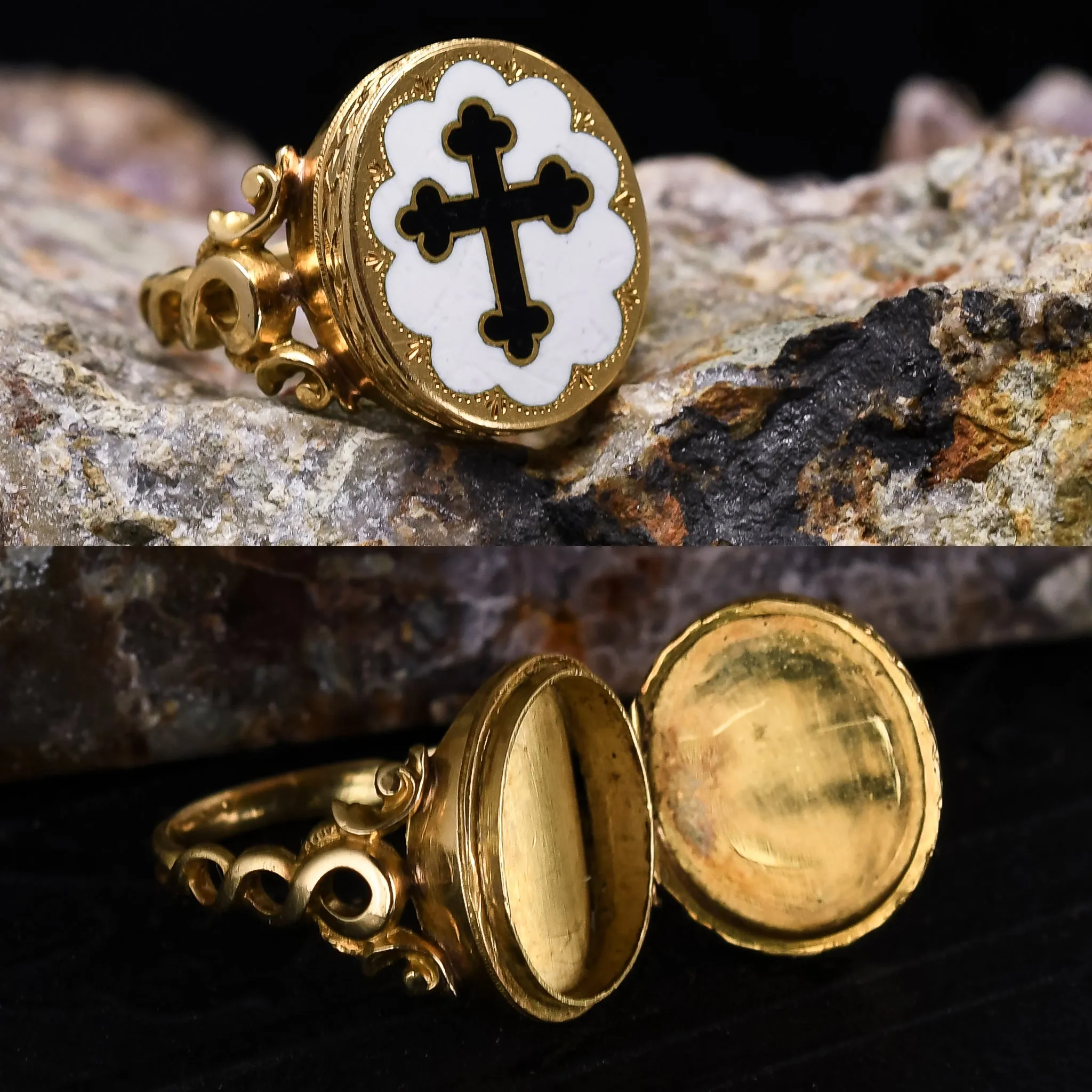 Mid-Victorian Enamel Cross "Poison Ring"