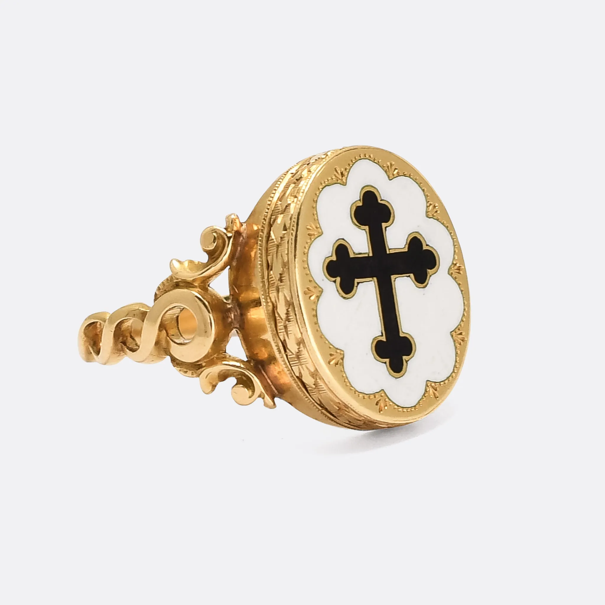 Mid-Victorian Enamel Cross "Poison Ring"