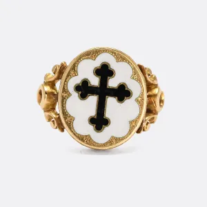 Mid-Victorian Enamel Cross "Poison Ring"