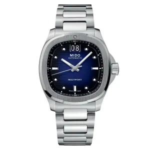 MIDO MULTIFORT TV BIG DATE BLUE ON BRACELET