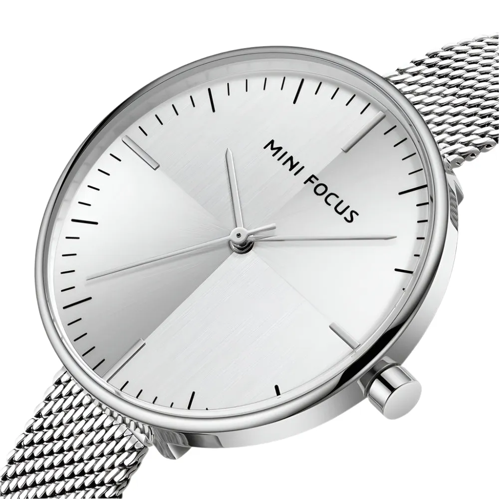 Mini Focus Silver Mesh Bracelet Silver Dial Quartz Watch for Ladies - MF0275L-02