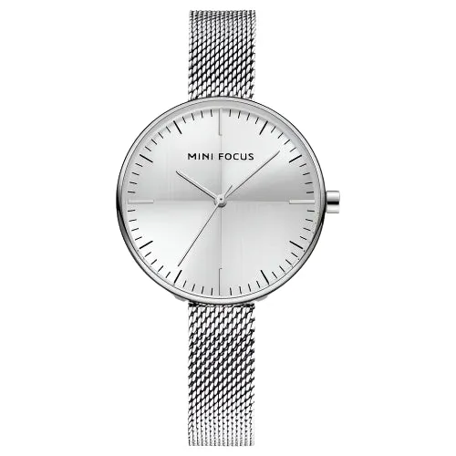 Mini Focus Silver Mesh Bracelet Silver Dial Quartz Watch for Ladies - MF0275L-02