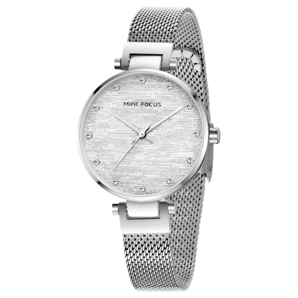 Mini Focus Silver Mesh Bracelet Silver Dial Quartz Watch for Ladies - MF0328L-01