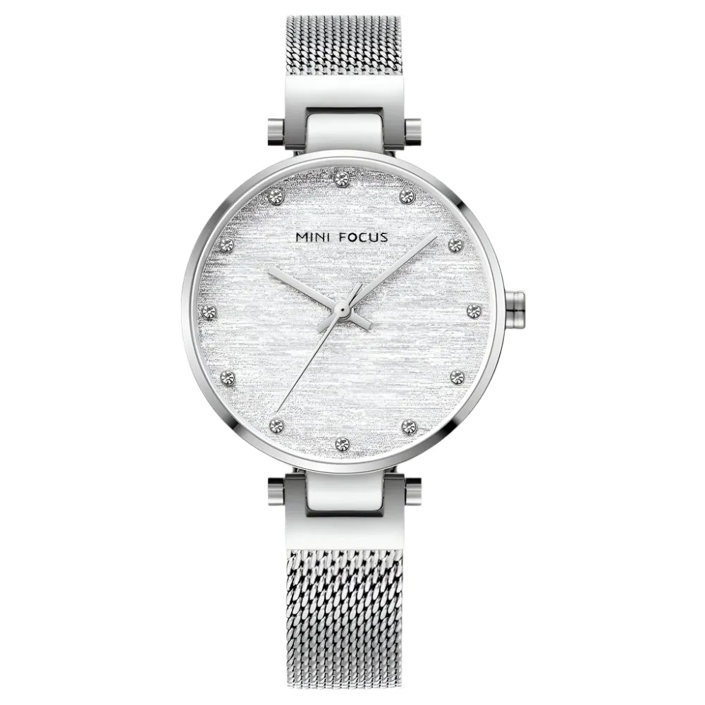 Mini Focus Silver Mesh Bracelet Silver Dial Quartz Watch for Ladies - MF0328L-01