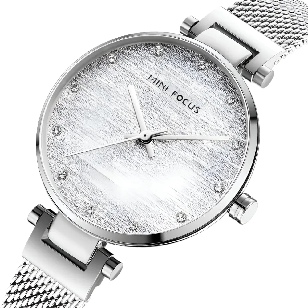 Mini Focus Silver Mesh Bracelet Silver Dial Quartz Watch for Ladies - MF0328L-01